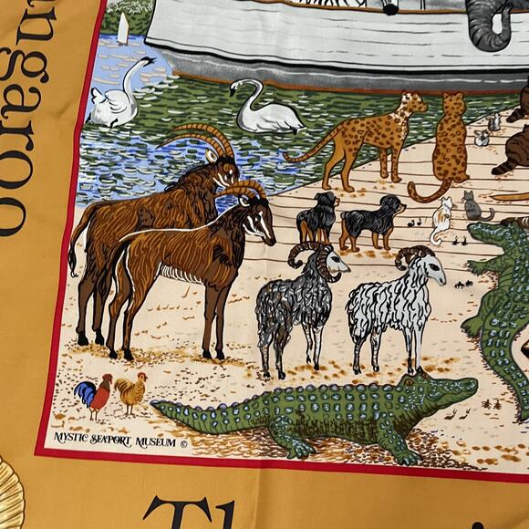 Elizabeth Mumford Mystic Seaport Museum 100% Silk Scarf Noah’s Arc Animals Folk - Picture 5 of 10
